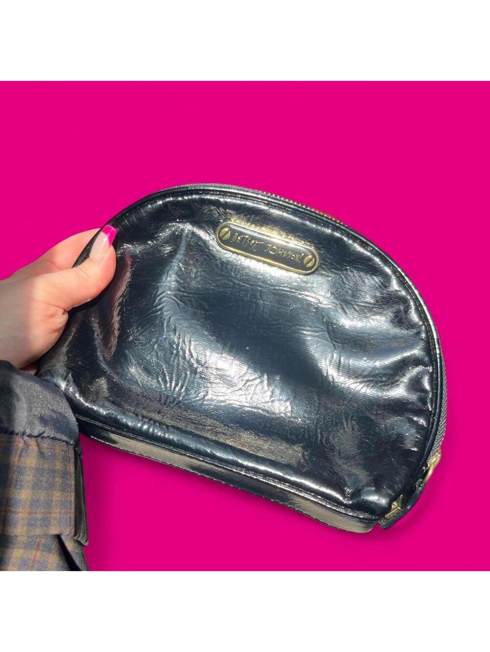 Y2K Betsey Johnson black patent makeup bag